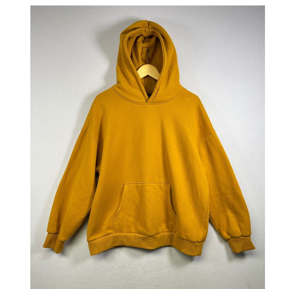 Trendy Queen Hoodie Womens Large Mustard Yellow Oversized Fleece Pullover Pocket